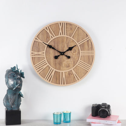 Farmhouse Wooden Wall Clock with Roman Numerals