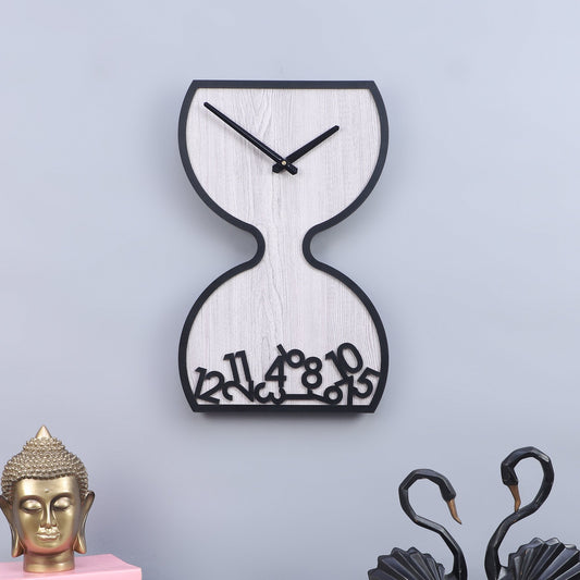 Grey Wooden Hourglass Wall Clock with Black Accents