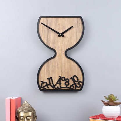 Wooden Hourglass Wall Clock with Black Accents