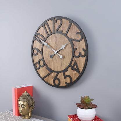 Rustic Wooden Wall Clock with Metal Accents