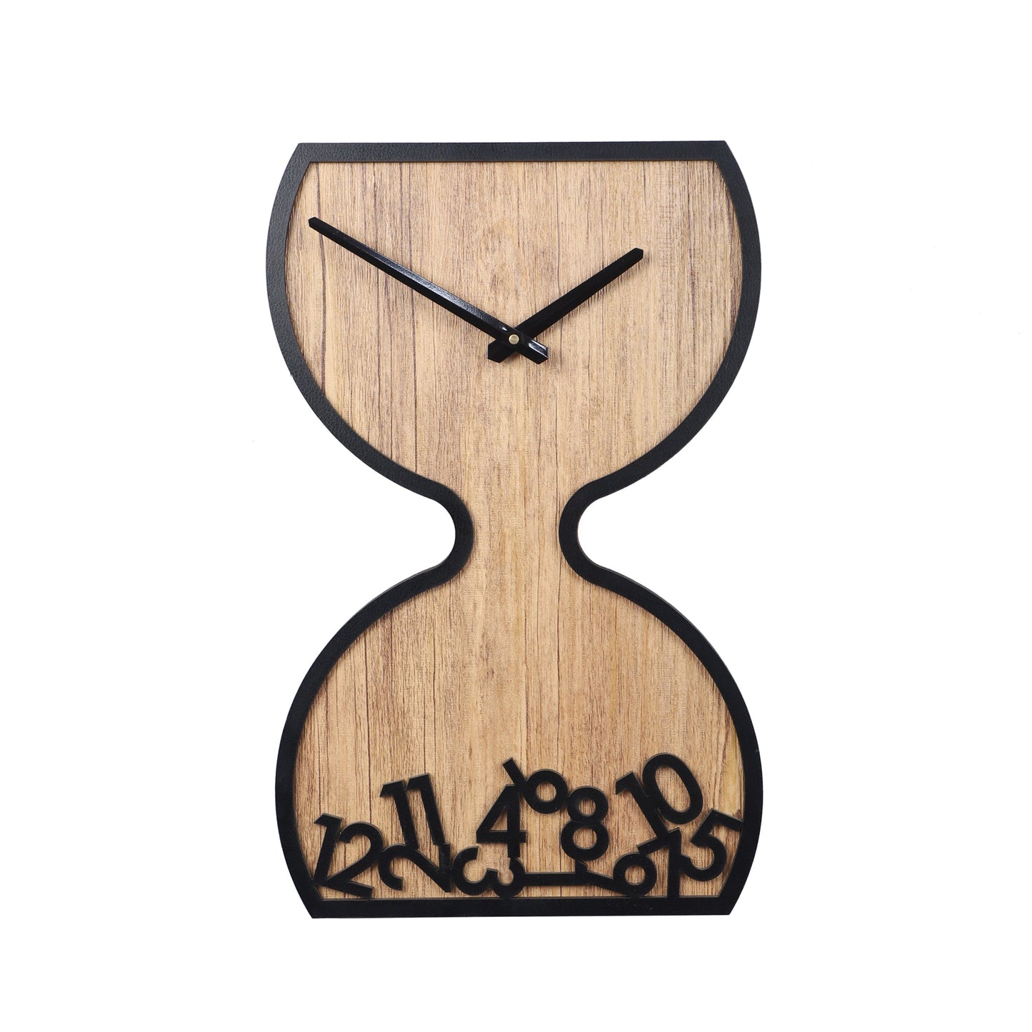 Wooden Hourglass Wall Clock with Black Accents