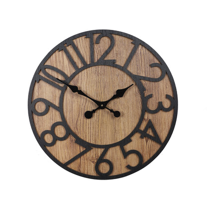 Rustic Wooden Wall Clock with Metal Accents