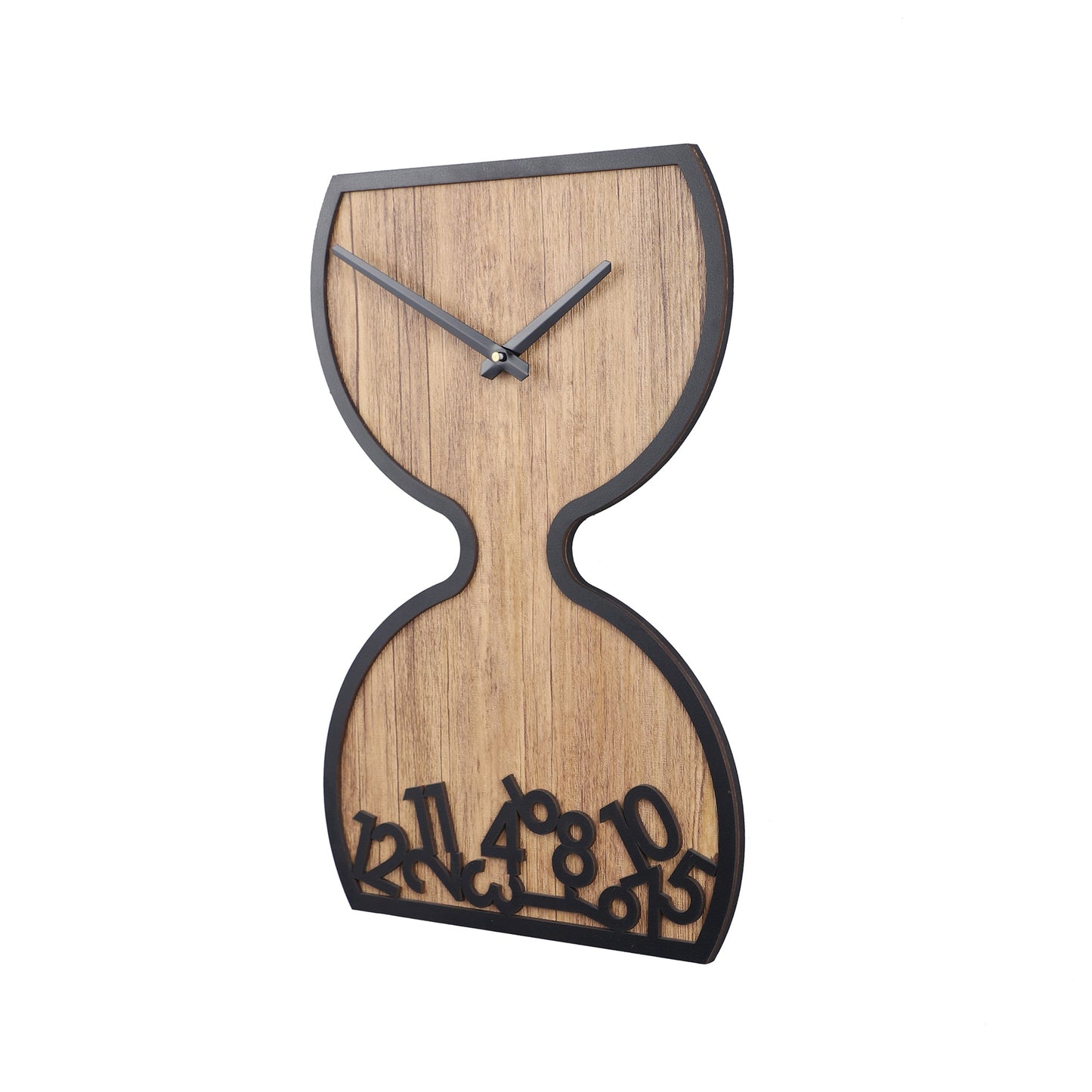 Wooden Hourglass Wall Clock with Black Accents