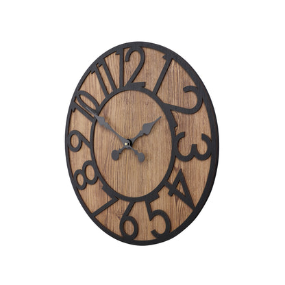 Rustic Wooden Wall Clock with Metal Accents