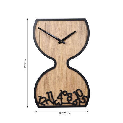 Wooden Hourglass Wall Clock with Black Accents