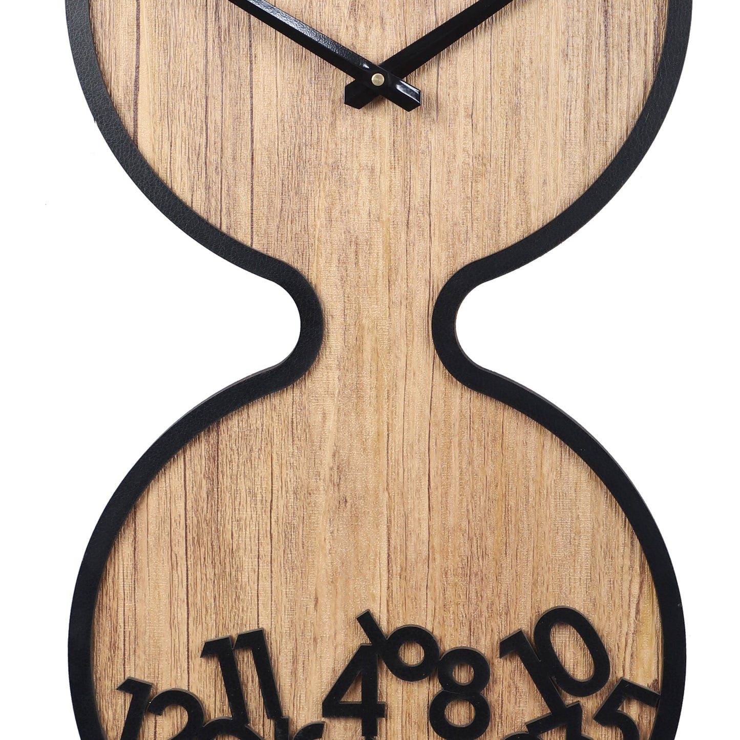 Wooden Hourglass Wall Clock with Black Accents