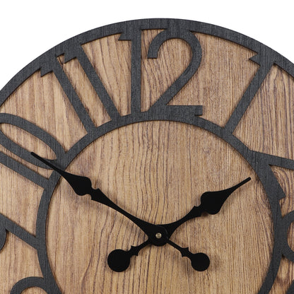 Rustic Wooden Wall Clock with Metal Accents