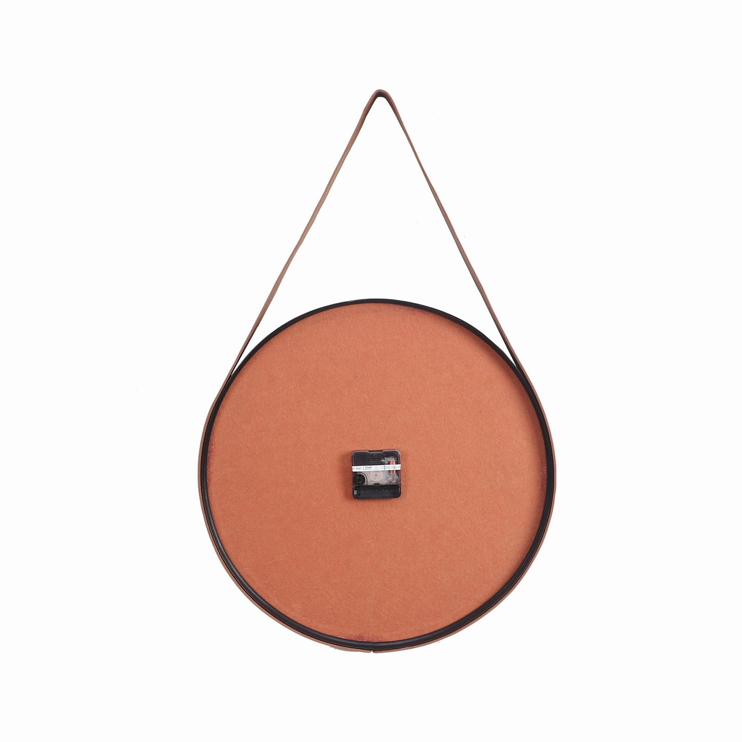 Leather & Metal Wall Clock In Brown