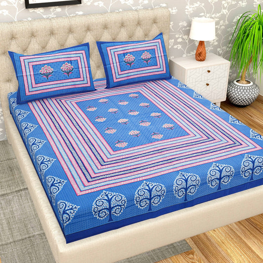 100% Cotton Bedsheet for Double Bed King Size with Pillow Cover Set, 220 TC